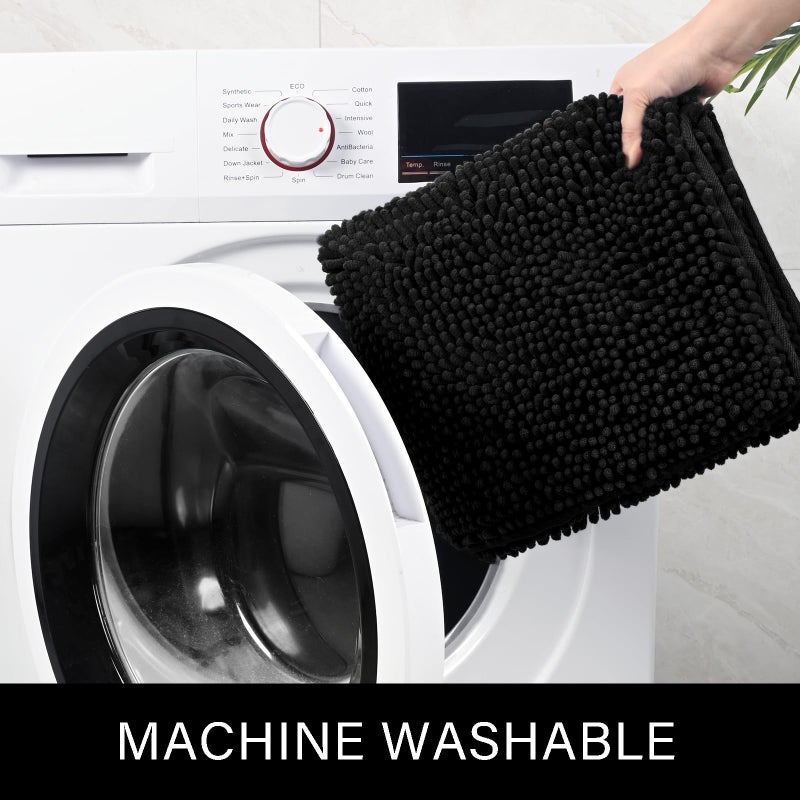 LOCHAS Luxury Bathroom Rug Shaggy Bath Mat 24 x 60 Inch, Washable Non Slip Bath Rugs for Bathroom Shower, Soft Plush Chenille Absorbent Carpets Mats, Black - Image 4